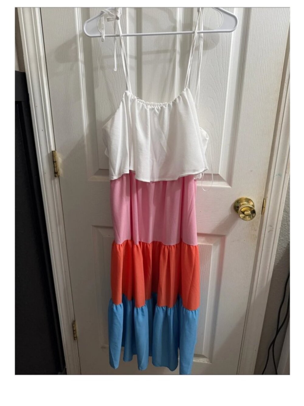 Time and Tru White Pink Orange Blue Tiered Maxi Dress